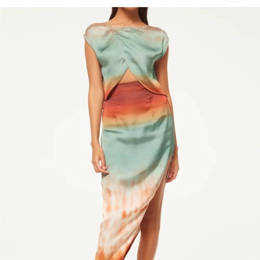 Misa Los Angeles Teal and Orange Short Sleeve top